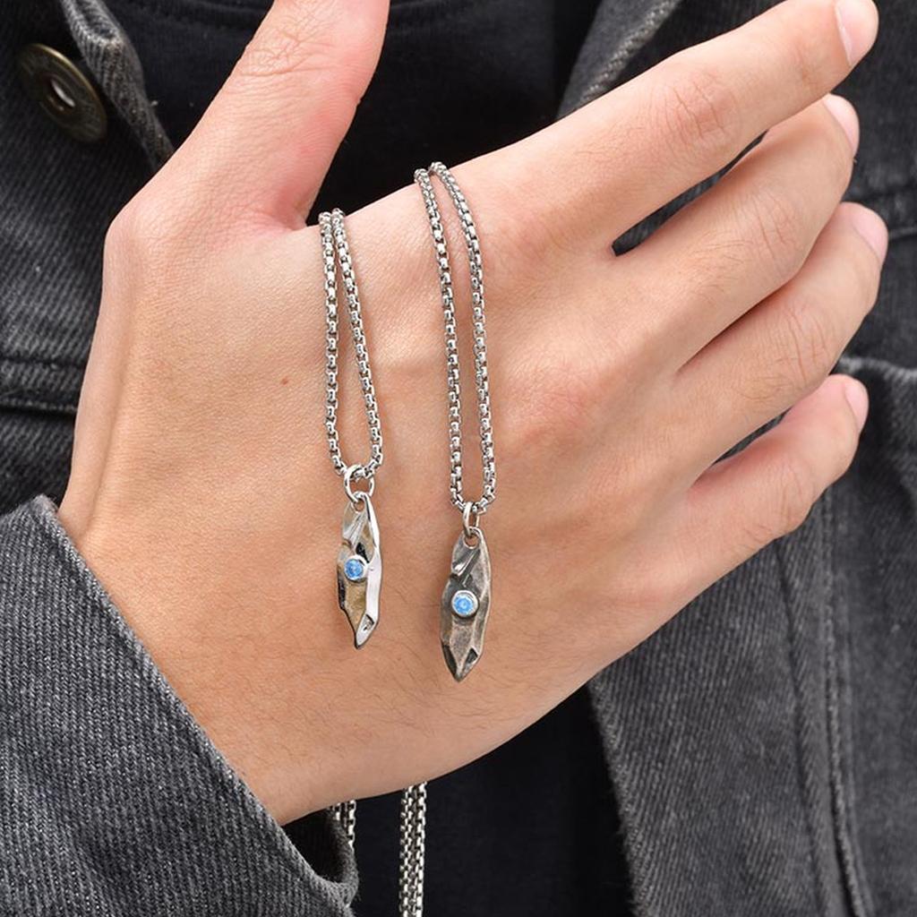 Blue Wishing Stone Necklaces for Men Boys,Trendy Hip Hop Metal Pendant Necklaces,Vintage Birthday Party Male Jewelry Gift