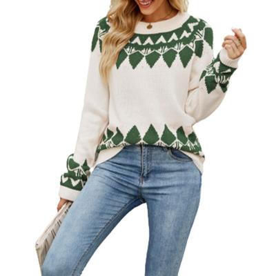 Women's Autumn and Winter Retro Jacquard Round Neck Long Sleeve Pullover Jumper