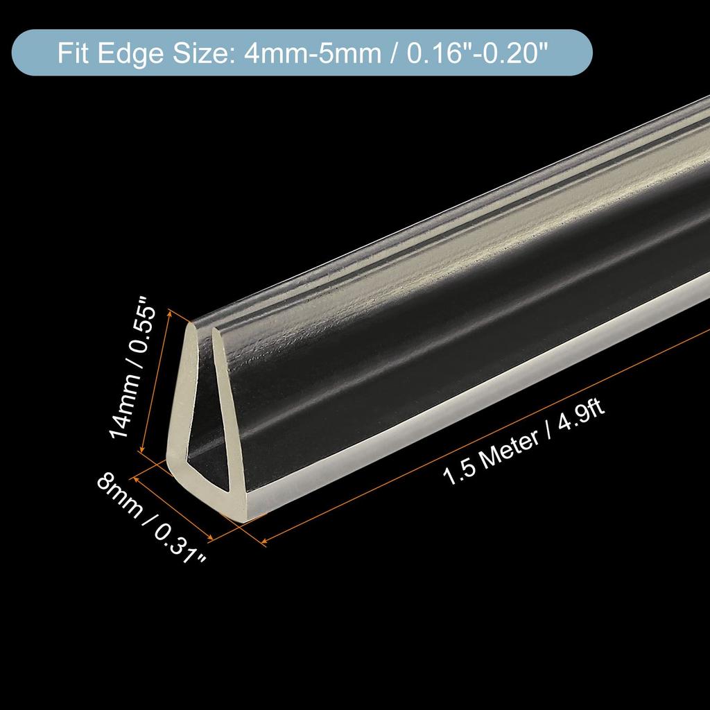 Uxcell U-Channel Edge Trim, Rubber Guard Seal, Strap Edge Protector, 1.5m Length, 4-5mm Edge Size (14mm W X 8mm H), Clear