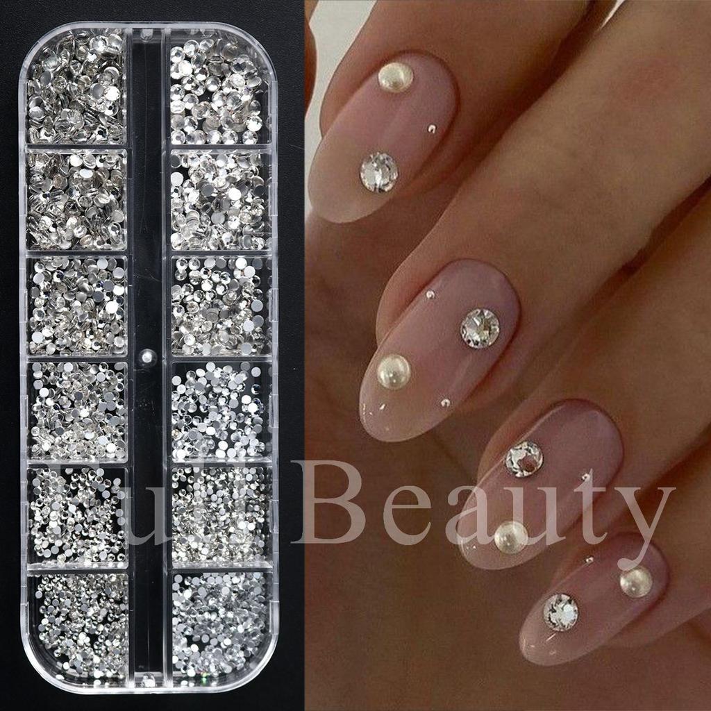 New manicure 12-grid jewelry size mixed flat-bottomed diamond round silver diamond jewelry