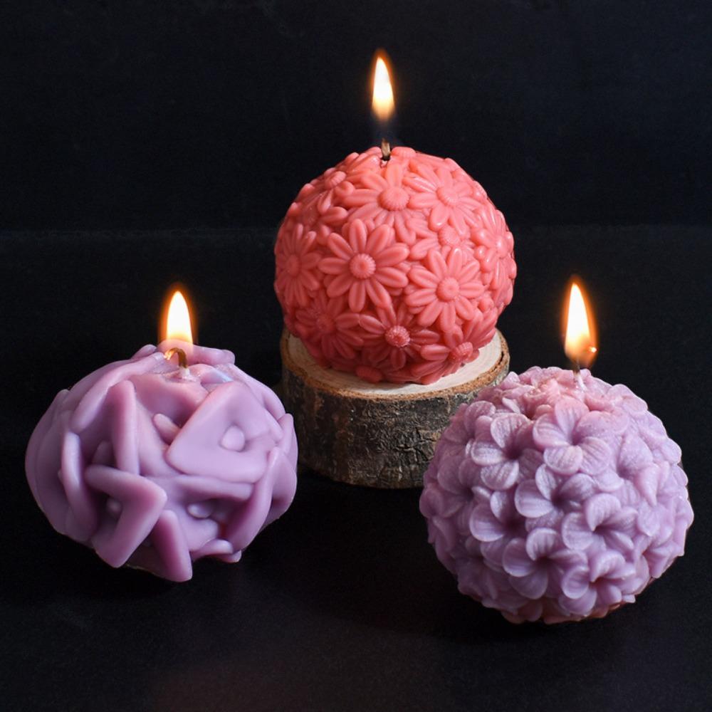 Relief Flower Ball Scented Candles Mould Frangipani Daisy Horse Hoof Design for Gypsum Resin Molds Wedding Decor DIY Bride Gifts