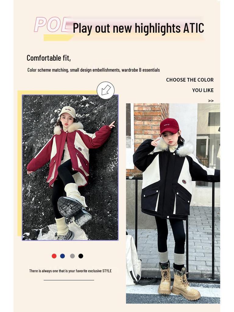 Stylish Girls' 2025 Ski Suit with Velvet - Korean Winter Jacket for Kids