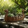 Zahradní Balkonová Rostlinná Dekorace Viking Longship Květináč, Dračí Loď Vnitřní Držák na Kaktusy Dekorativní Vzdušný Květináč Vzdušné Rostliny, Rustikální Severský