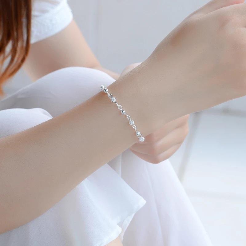Vintage 925 Sterling Silver Bracelets for Women Luxury Korean Hollow Texture Round Bead Bracelet Party Wedding Beautiful Jewelry