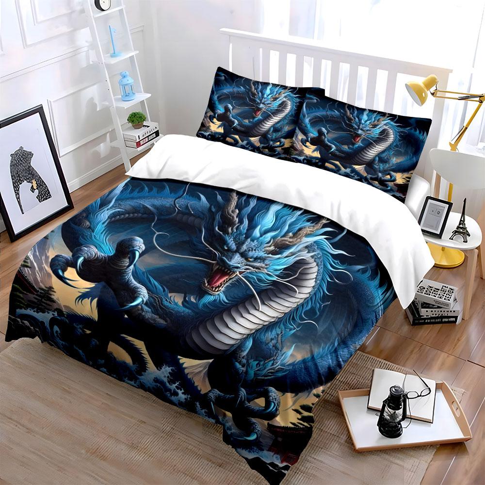 Fierce Blue Dragon Artwork Bedding Duvet Cover Set  (1*Duvet Cover 2*Pillowcases, without duvet insert)