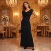 Women’s Neckline Maxi Dress Elegant Long Evening Gown Sleeveless Formal Party Wear Floor Length