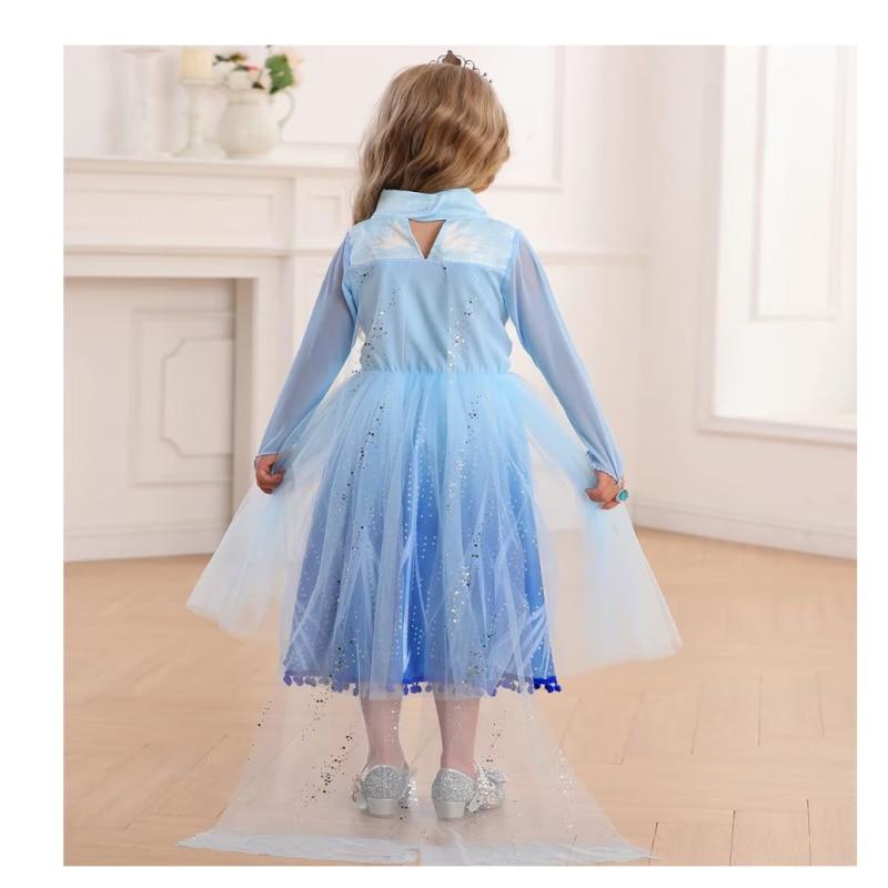 Set Corona e Parrucca Bambina Frozen 2 - Principessa Elsa Regina del Ghiaccio Tessuto Pregiato Blu 2-3 Anni (100 centimetri)