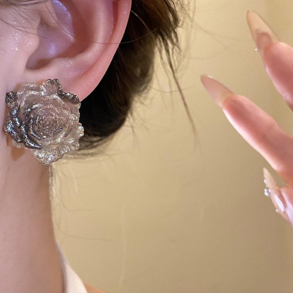 Gradient Color Flower Earrings Resin Women Earrings Vintage Floral Stud Earrings  Girls