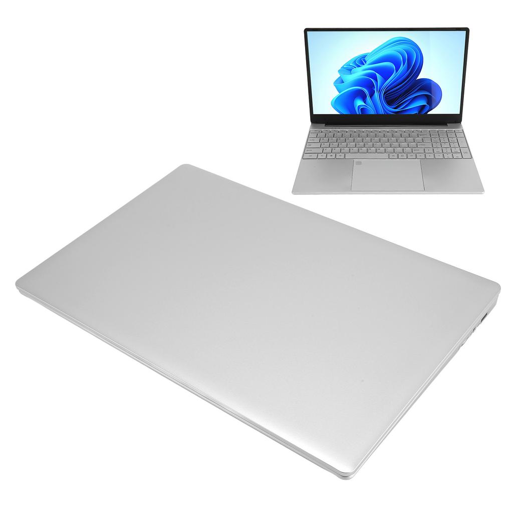 15.6in Laptop for Win 11 1920x1080 2.4GHz 5GHz WiFi Fingerprint Unlock HD Laptop Silver