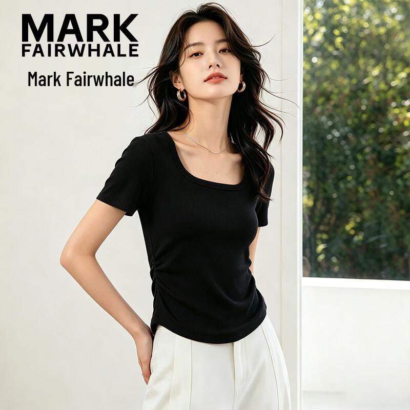 Mark Fairwhale Women's Square Neck Slimming Side Ruched Cropped T-Shirt