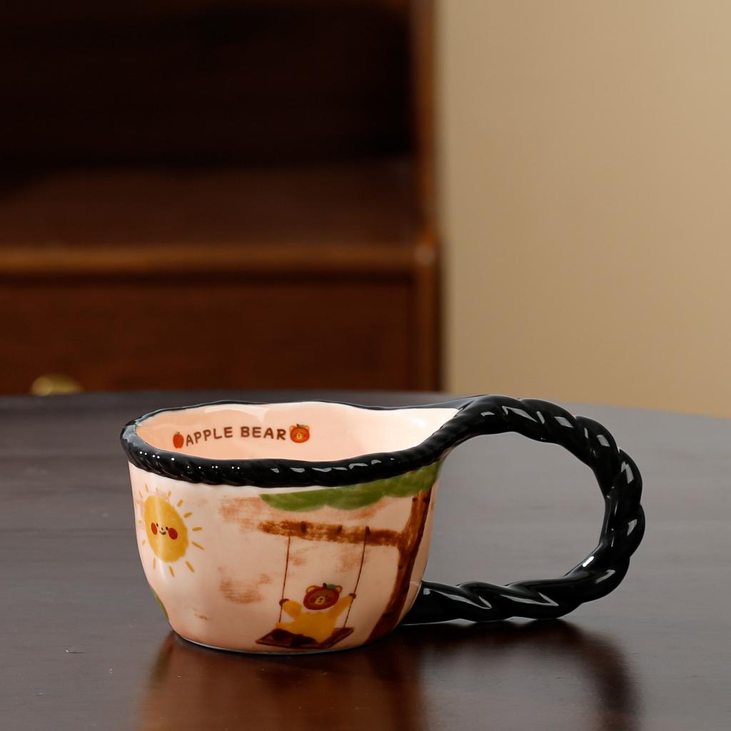 Retro Art Internet Celebrity Apple Bear Ceramic Coffee Cup Milk Cup Household Mug Afternoon Tea Cup
