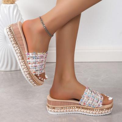 Fashion 2024 Rimocy New Fashion Striped Platform Slippers Women Summer Canvas Wedge Sandals Woman Plus Size Non Slip Casual Slippers