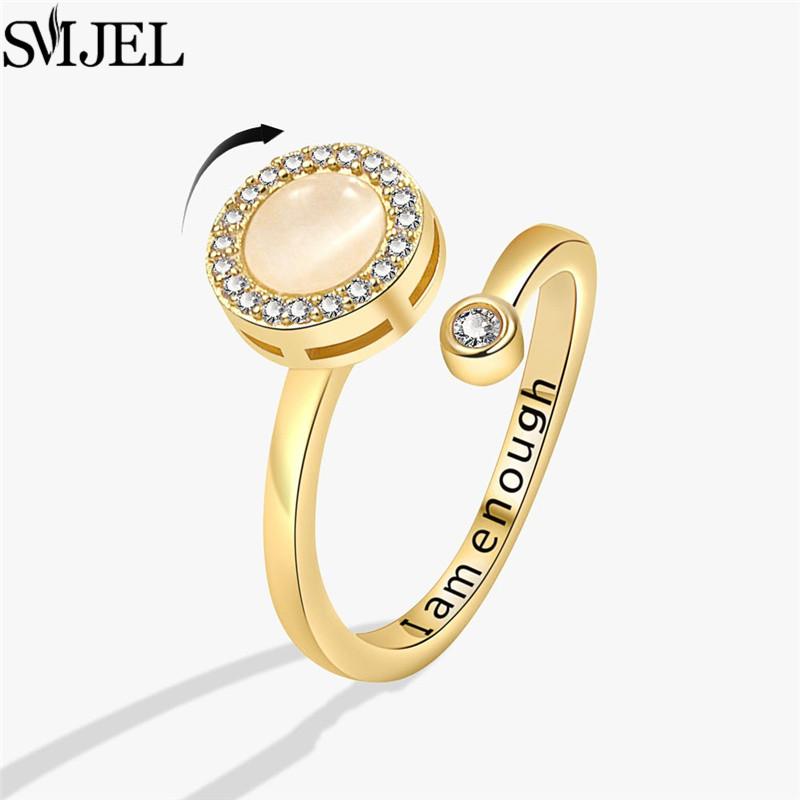 Luxury Anti Stress Anxiety Rings Fidget Spinner Ring Adjustable for Women Cute Flower Cat Starfish Ring Rotating Freely Jewelry