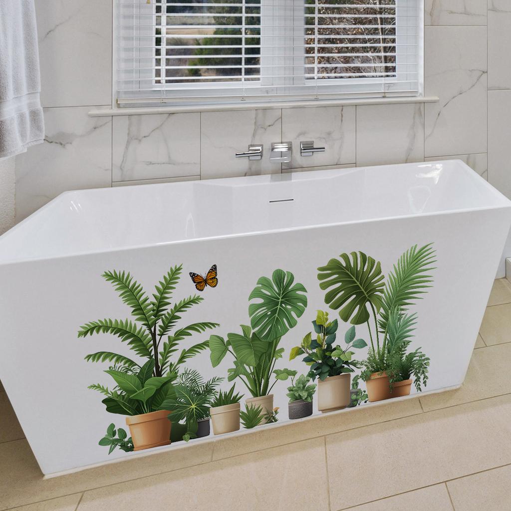 Artificial Green Plant Potted Plants, Butterfly Wall Stickers, Tile Stickers, Room and Bathroom Decorative Wall Stickers