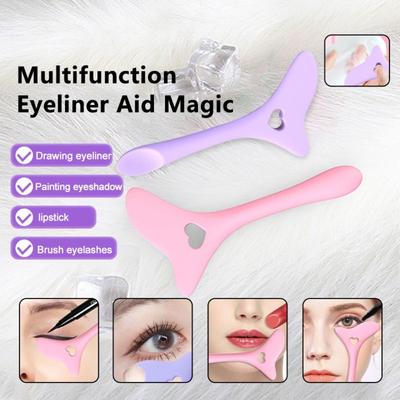 2Pcs Soft 2in1 Eyeliner Stencils Wing Tips Eyeshadow Lipstick Mascara Drawing Aid Silicone Reusable Eyeliner Aid Tool Beauty