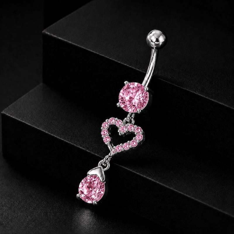 Zircon Dangle Belly Piercing Stainless Steel Heart Pendant Curved Navel Rings For Women Girls
