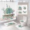 Green Tropical Plant Cactus Bathroom Curtain Polyester Fabric Shower Curtains Pedestal Rug Toilet Cover Bath Mat Set Home Decor