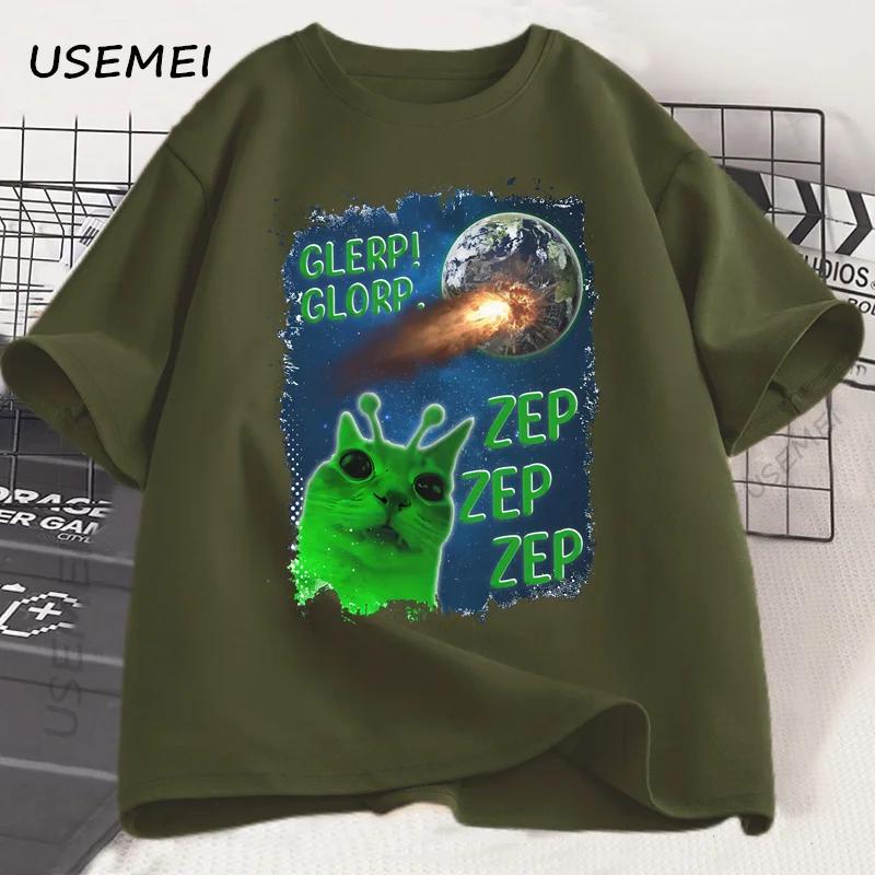 

Funny Alien Cat T-Shirt Men Women Humor Brainrot T Shirt Silly Cats Joke T Shirts Cotton Short Sleeve Harajuku Tees Streetwear S
