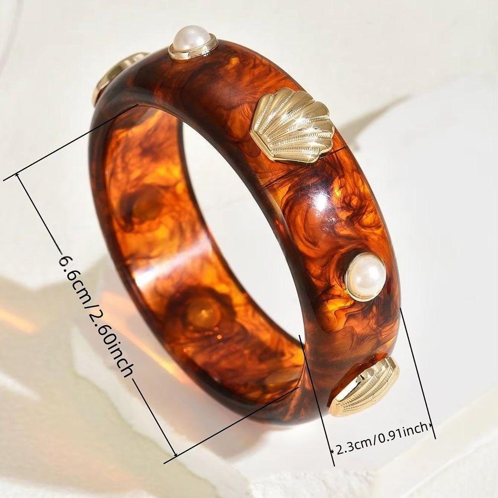 Round Resin Pearl Shell Bracelet Wide Cuff Bracelet Exaggerated Design Bohemian Bangle  Men