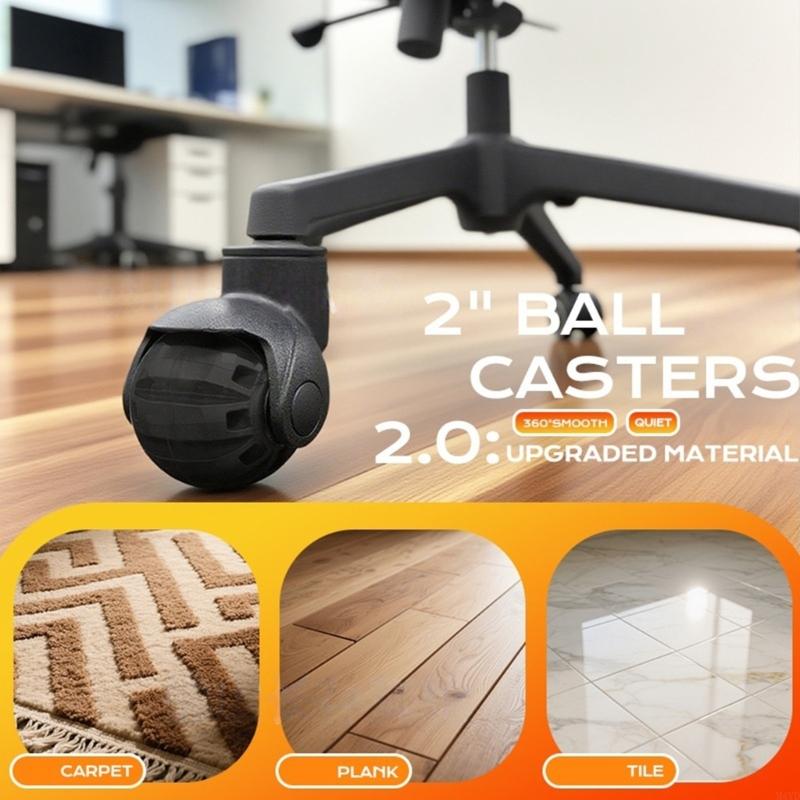 360 Degree PU Ball Casters for Office Chairs with 2 Diameter Quiet Rolling Universal Fit and Long Lasting Build M4YD