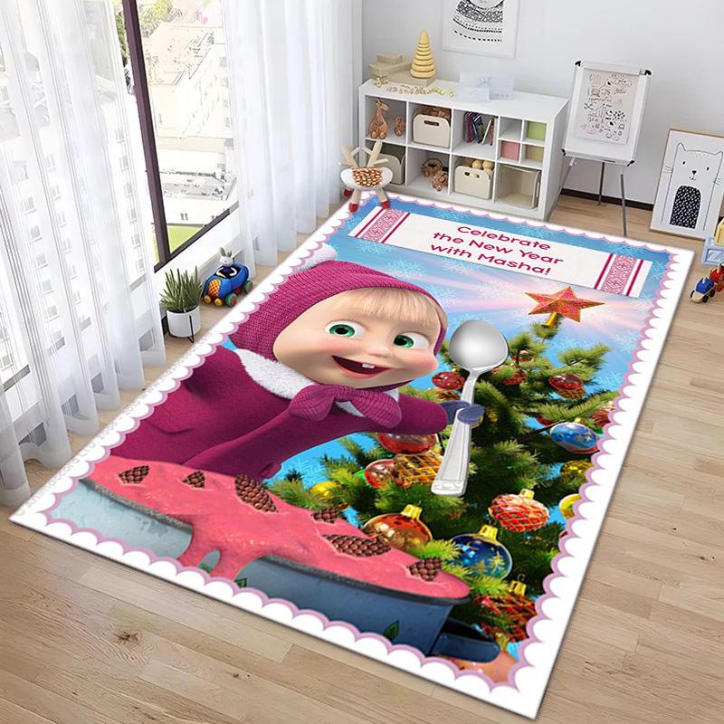 Russian animation Masha and the Bear Fairy Tale Cartoon Carpet Soft Home Living Room Bedroom Door Mat Outdoor Picnic Ground Mat rug T4