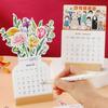 Wooden Base Bloomy Flowers Desk Calendar Detachable Base Monthly Planner  for New Year