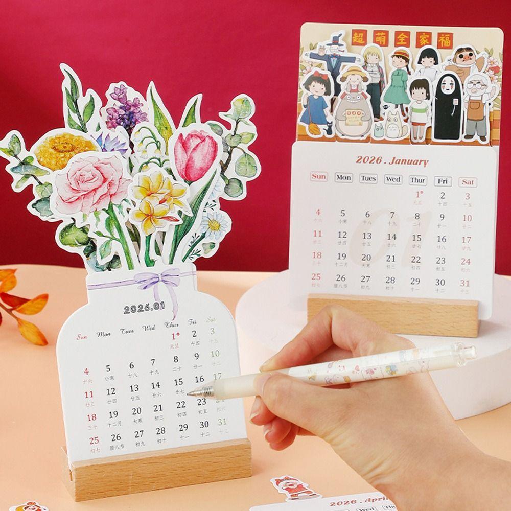 Vase Shaped Bloomy Flowers Desk Calendar Detachable Base Monthly Planner for Table Desk Decor