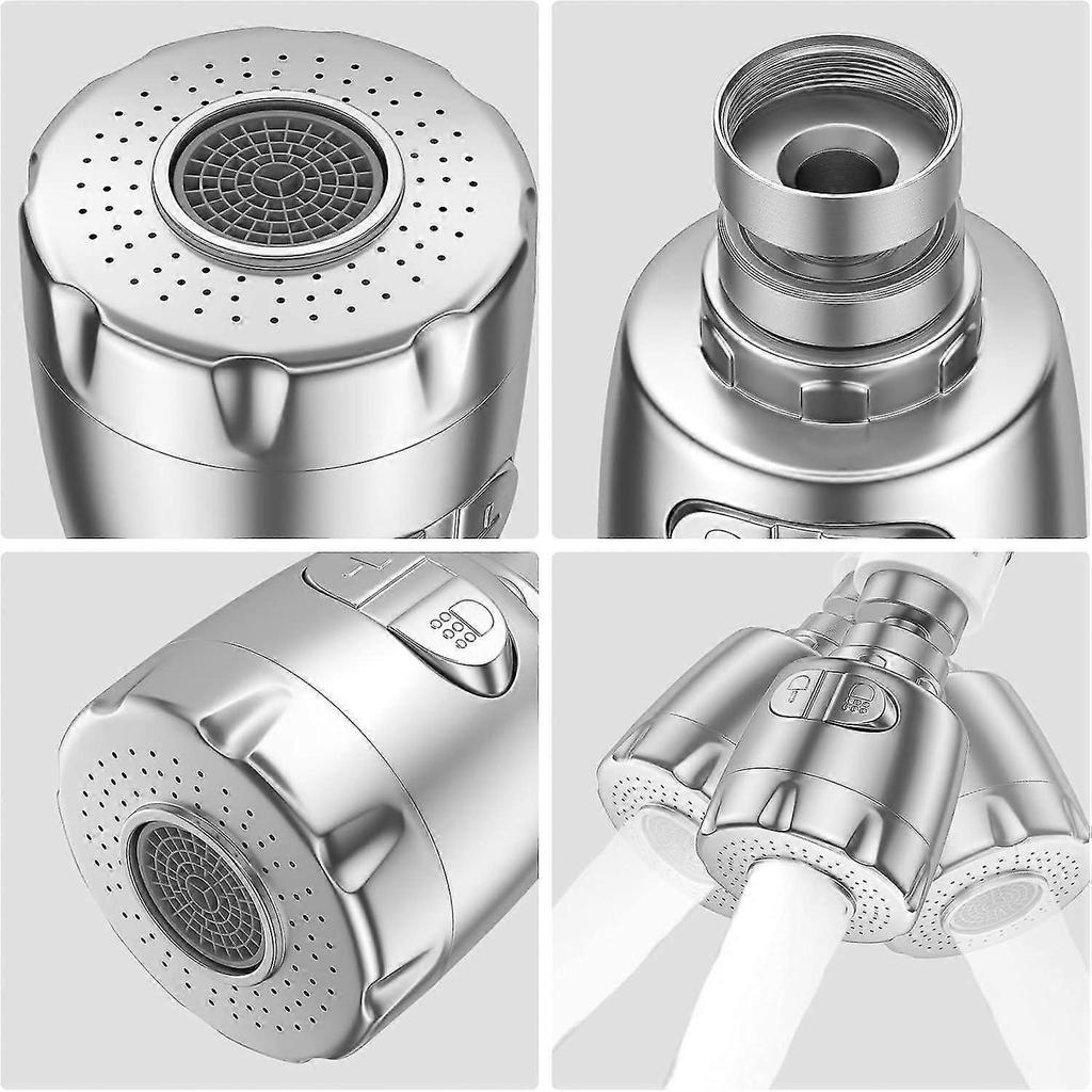 Faucet Aerator, 360 Swivel Faucet Aerator, Water Saving Faucet Filter Regulator Spray Head Nozzle for Kitchen Bathroom, 2 Modes, Silver