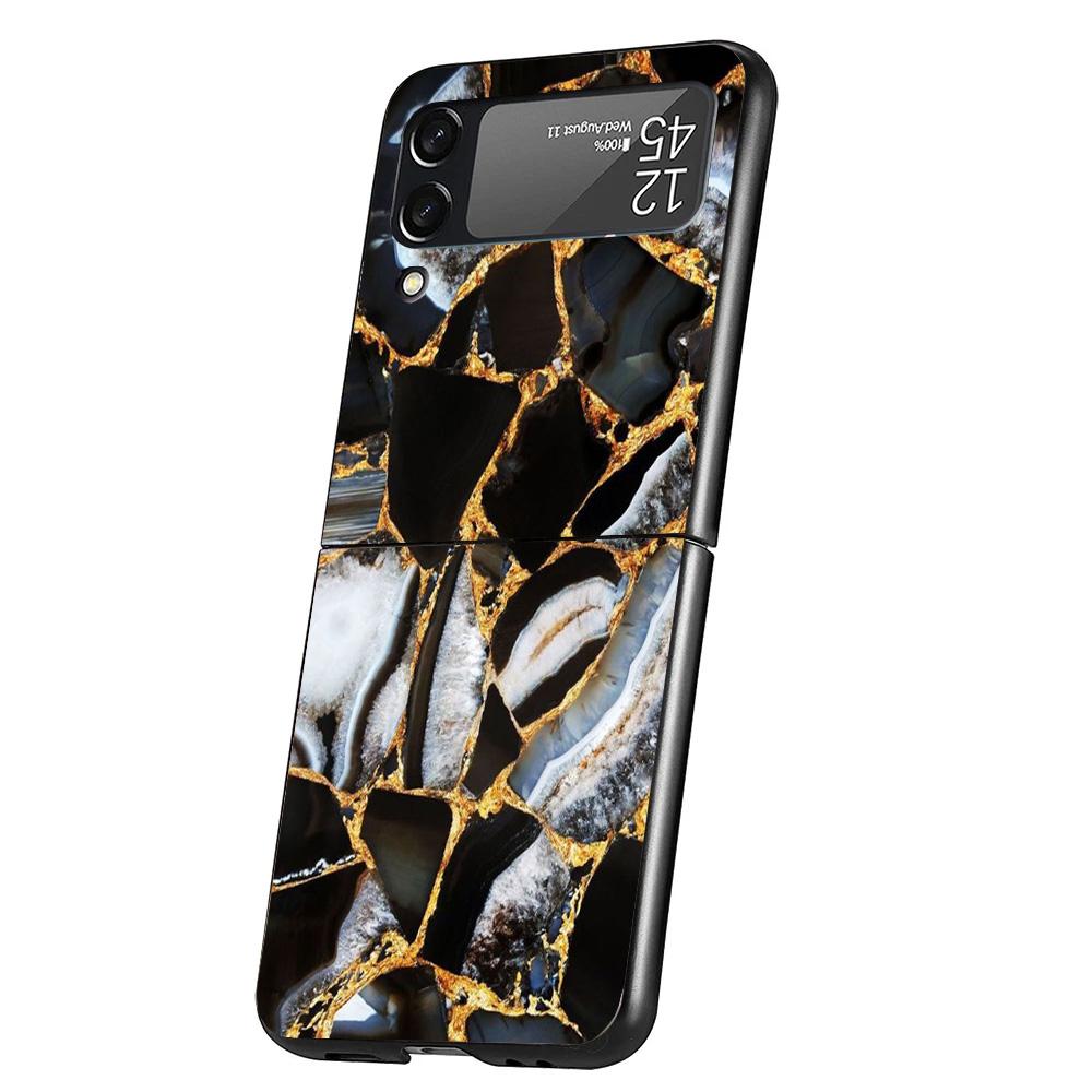 Fashion Geometric Marble Cover Phone Case For Samsung Galaxy Z Flip 7 6 5 4 3 5G Flip7 Flip6 Flip5 Flip4 Flip3 Black Fundas Shel