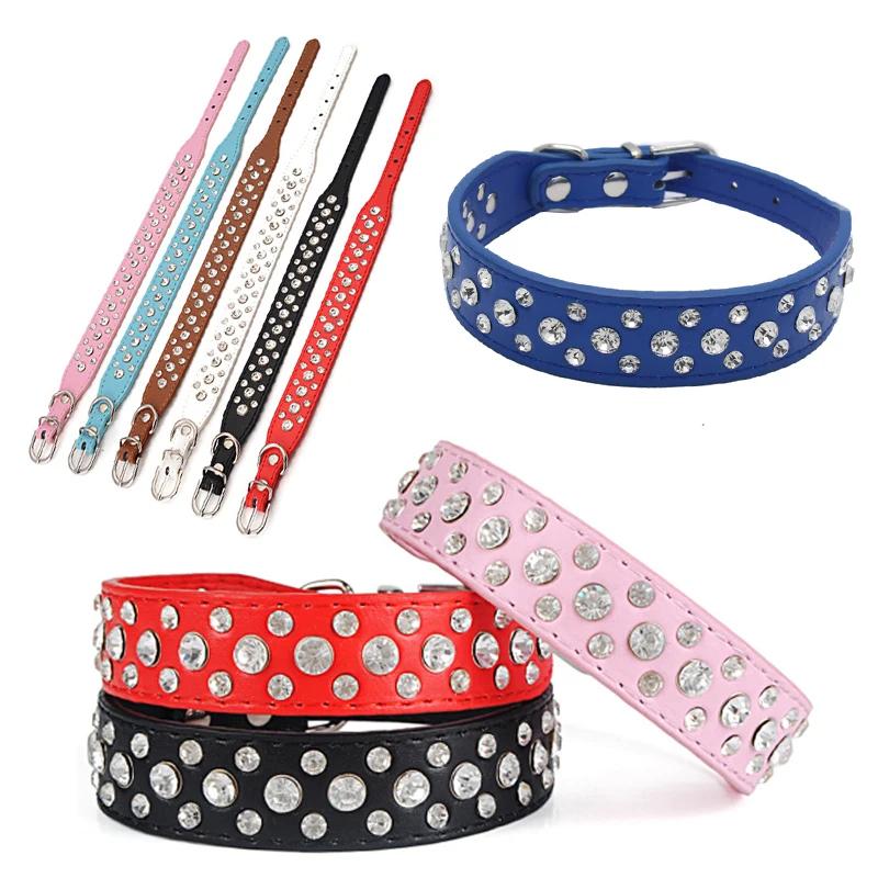 Adjustable Rhinestone Studded PU Leather Dog Collar for Small Medium Large Dogs Cats Anti-Bite Pet Neck Ring Pet Supplies