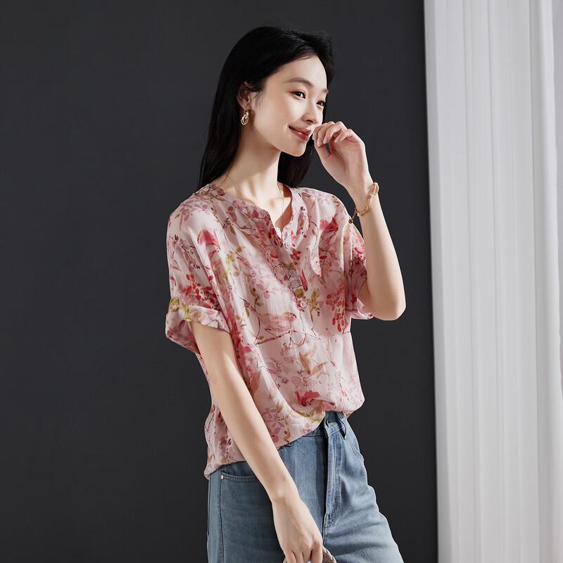 SOFSIL Women's Summer Printed Rolled Sleeve Blouse