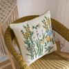 Flower Embroidered Farmhouse Ornamental Throw Pillow Covers 18"X 18" Cottage Floral Green Leaves Knit Patterned Cotton Cushion Case