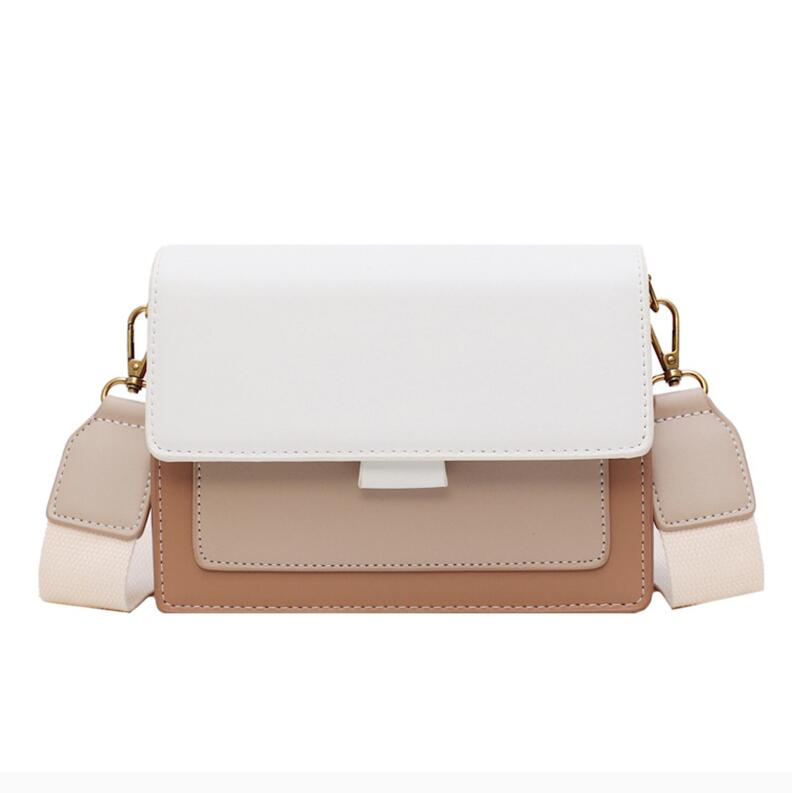 

Ctrast color Leather Crossbody Bags For Women Travel Handbag Fashi Simple Shoulder Messenger Bag Ladies Small Flap Bag 19.5x7x15cm белый