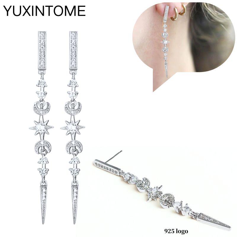 925 Sterling Silver Ear Needle Fashion Hoop Earrings White Crystal Luxury Women's Silver Earrings Wedding Women's Jewelry Gift