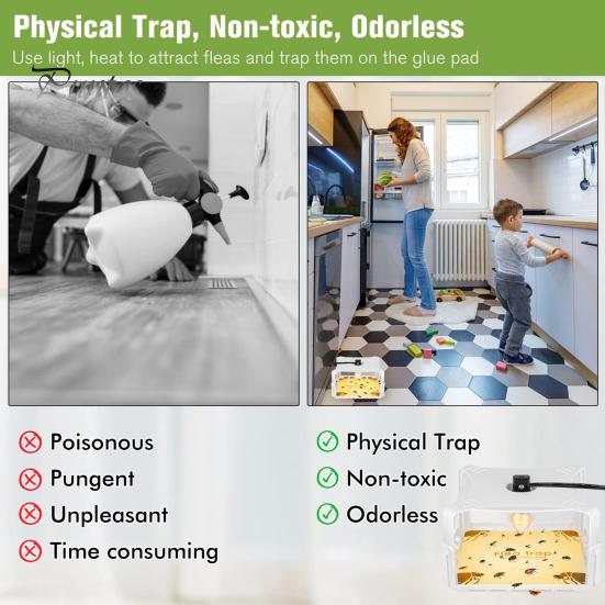 Indoor Flea Trap Retractable Energy Saving Kid-friendly High Brightness Simple Installation Pet Control No-Radiation Indoor Sticky Flea Trap with LED