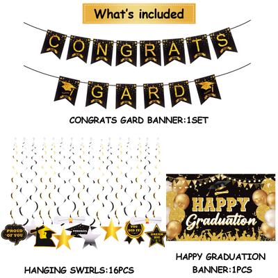 18 Stück Abschlussdekorationen 2023 - Happy Graduation Banner, Congrats Grad Banner