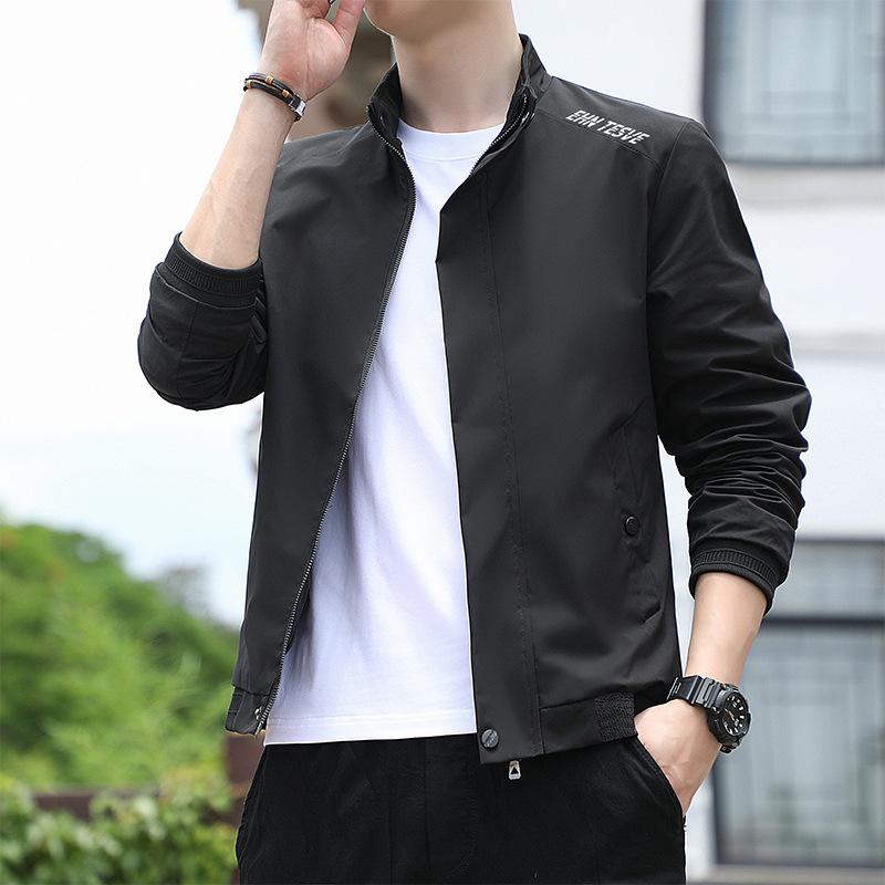 Men's Autumn Casual Stand Collar Jacket Thin Jacket Pure Color Loose Jacket Fashionable Jacket for Men