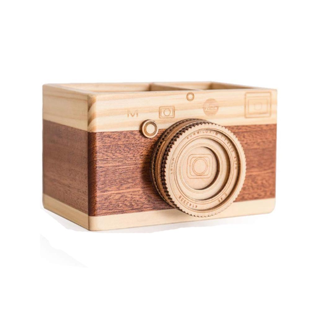 Box Creative Camera Crafts Desk Accessories Wooden Pen Holder Makeup Organizer Pencil Holder