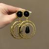 Metal Resin Round Water Drop Stud Earrings Ethnic Style Exaggerated Personality Design Earrings Light Luxury High-end Earrings