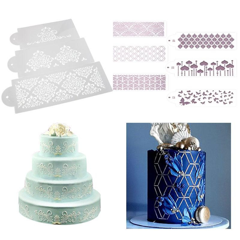 Reusable Cake Decorating Templates for Desserts Coffee Art Baking Birthday Party Lace Floral Designs Pastry DIY Decorating Tools