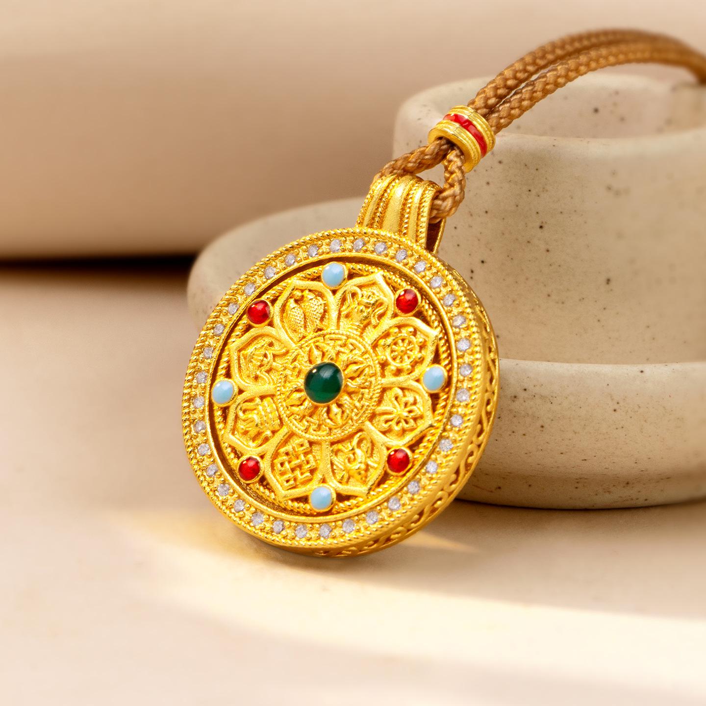 Retro Palace Style Rotatable Eight Treasures Compass Pendant Necklace