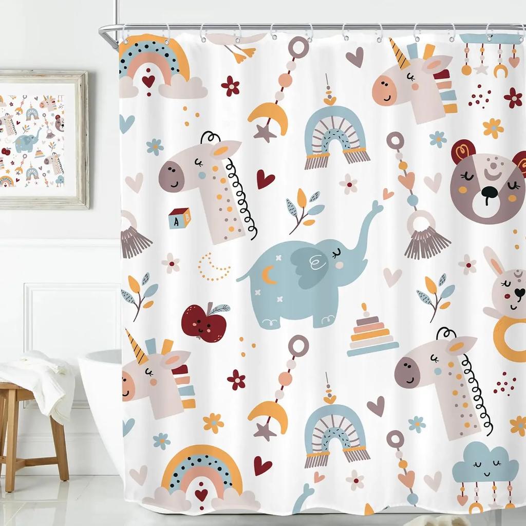 Cartoon Shower Curtain Pet Cat Dog Cute Rainbow Animal Cute Kid Boy Girl Skateboard Home Polyester Fabric Bathroom Decor Curtain