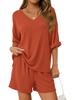 New Women's Casual Two-Piece Set: Loose V-Neck Short-Sleeved Top and Shorts
