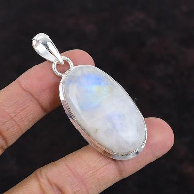 Regenbogen Mondstein Anhänger Natürlicher Edelstein Anhänger Handgefertigter Anhänger 925 Sterling Silber Anhänger Mondstein Schmuck für Geschenk Statement Anhänger