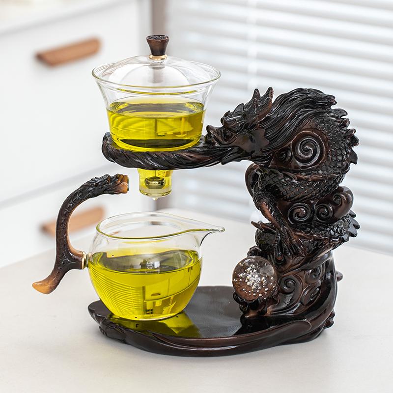 

1 набор ленивого чайного сервиза - автоматический стеклянный чайник с магнитным носиком для воды, чайная чашка, чайница, чайный поднос, китайский чайный сервиз для Кунг-фу