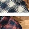 Japanischer Retro-Stil Karierte Langarmhemden Herren Frühling und Herbst Herren Freizeithemden Quadratische Tasche Reine Baumwolle Knopfhemd Tägliches lockeres Oberteil