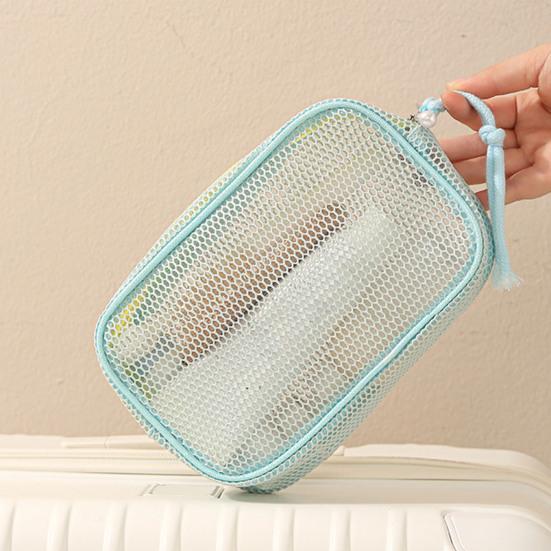 Kosmetiktasche aus Mesh, tragbarer Reise-Make-up-Organizer, atmungsaktiver Kulturbeutel mit Reißverschluss und Kordel zum Aufhängen für Zuhause, Büro, Fitnessstudio
