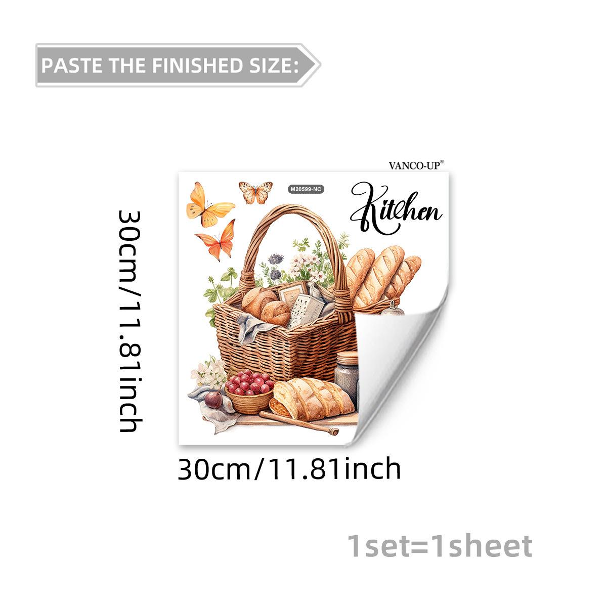 

Creative Bread Butterfly Floral Wall Stickers, Self-Adhesive Decor for Kitchen Cafe Home Background Decoration 30x30cm