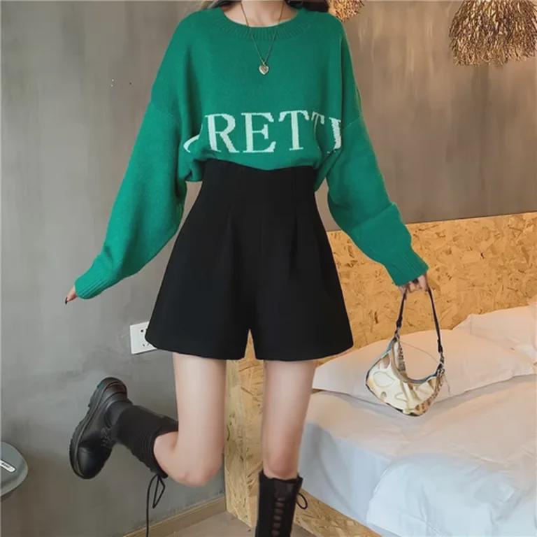Women's High-Waist Woolen Shorts, Slim & Loose Wide-Leg Pants for Autumn/Winter 2023
