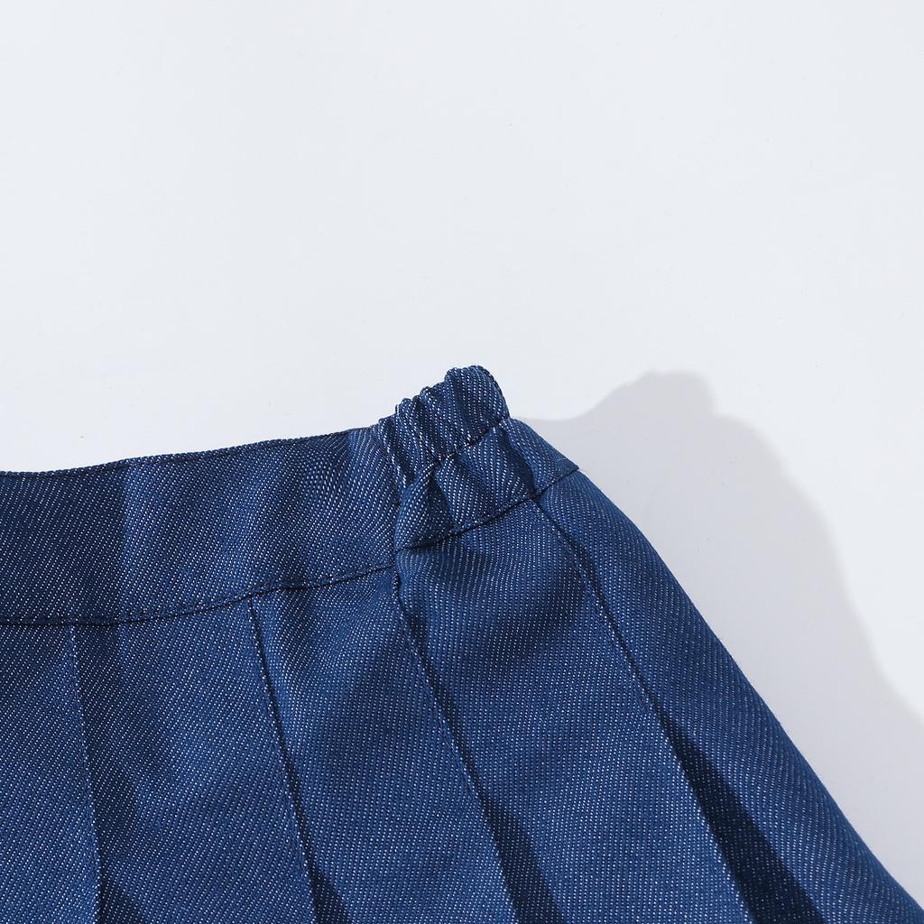 Girls Denim Pleated Skirt 2025 New Blue Fashion All-match School Teen Children Short Skirt Casual Kids A-line Skirt with Shorts